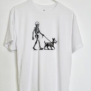 Halloween Dog Graphic Tee Skelton Dog Walking T-Shirt
